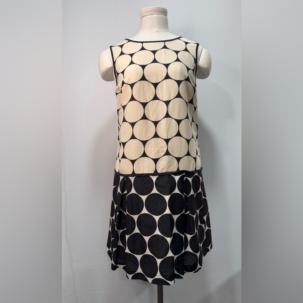 LOFT silk blend polka dot cream black Retro Drop Waist Dress size 2 line…